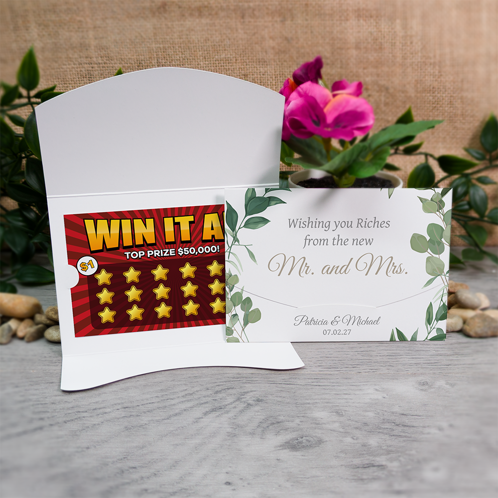 Eucalyptus-Leaf Wallet Scratch Card Wedding Favor Envelope