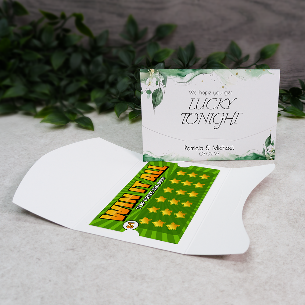 Green Watercolor Wallet Scratch Card Wedding Favor Envelope