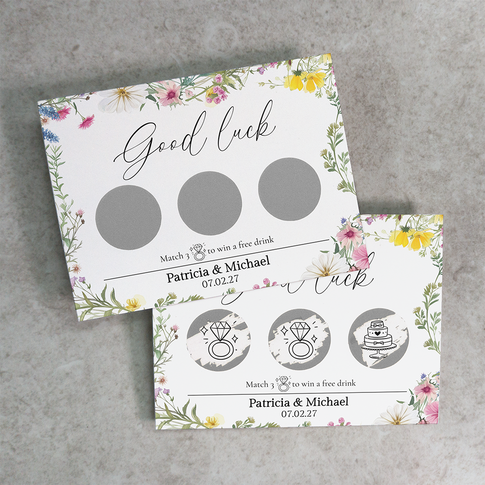 Pastel Floral - Wedding Drink Favour Scratch Card Voucher
