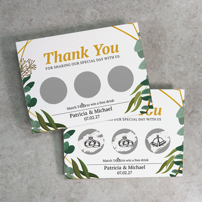 Geometric Leaf - Wedding Drink Favour Scratch Card Voucher