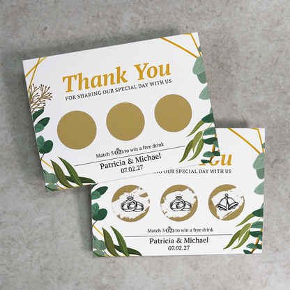 Geometric Leaf - Wedding Drink Favour Scratch Card Voucher