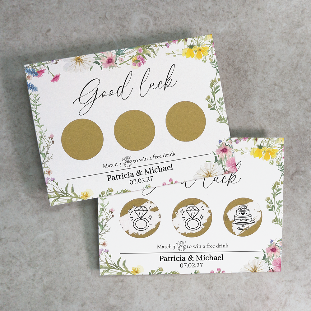 Pastel Floral - Wedding Drink Favour Scratch Card Voucher