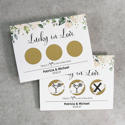 White Floral - Wedding Drink Favour Scratch Card Voucher