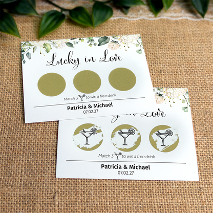White Floral - Wedding Drink Favour Scratch Card Voucher