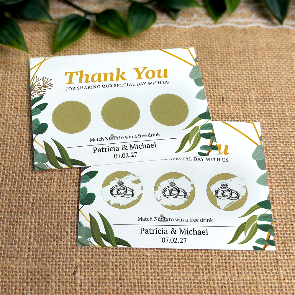 Geometric Leaf - Wedding Drink Favour Scratch Card Voucher