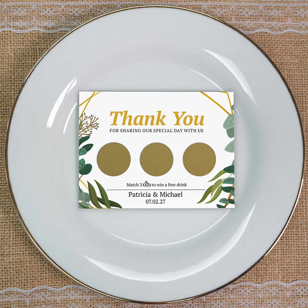 Geometric Leaf - Wedding Drink Favour Scratch Card Voucher
