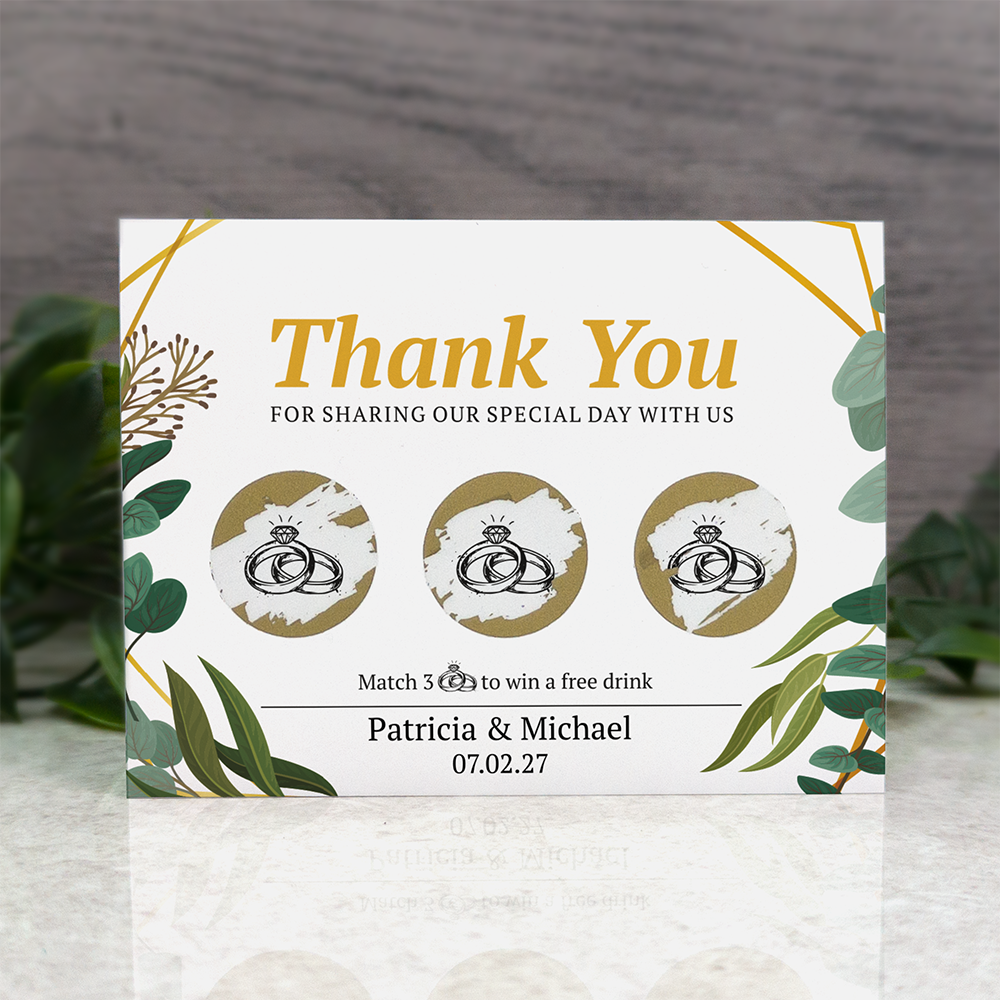 Geometric Leaf - Wedding Drink Favour Scratch Card Voucher