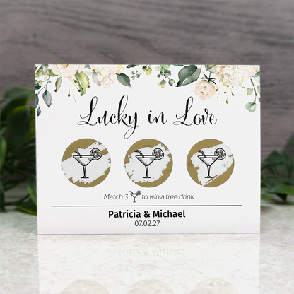 White Floral - Wedding Drink Favour Scratch Card Voucher