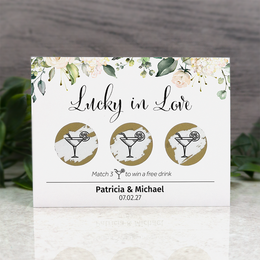 White Floral - Wedding Drink Favour Scratch Card Voucher