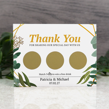 Geometric Leaf - Wedding Drink Favour Scratch Card Voucher