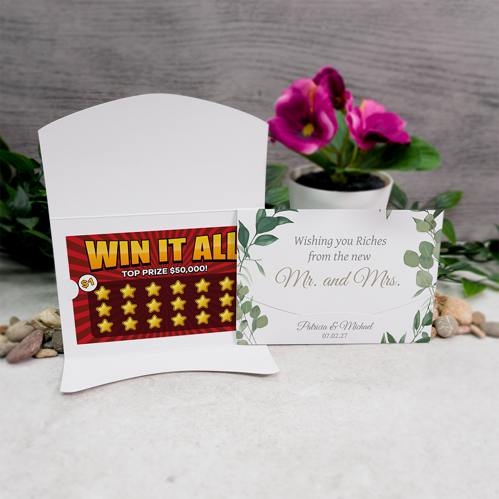 Eucalyptus-Leaf Wallet Scratch Card Wedding Favor Envelope