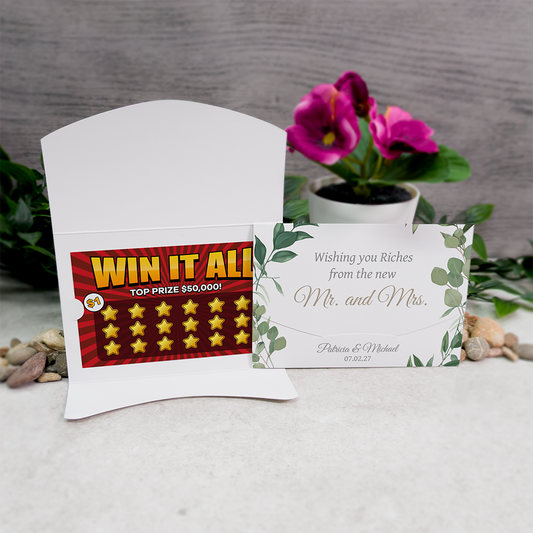 Eucalyptus-Leaf Wallet Scratch Card Wedding Favor Envelope