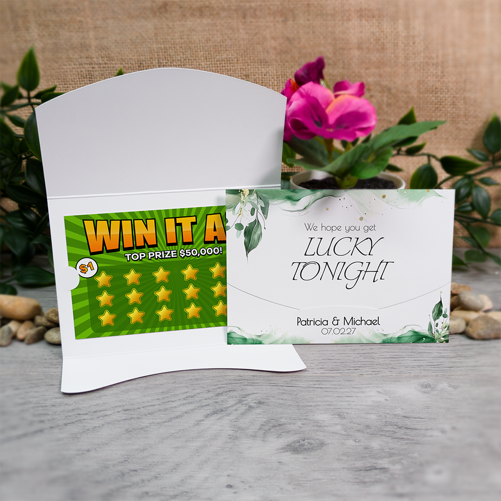 Green Watercolor Wallet Scratch Card Wedding Favor Envelope
