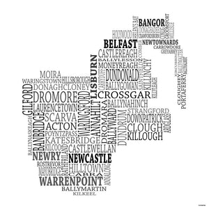 Down Typographical Map Print